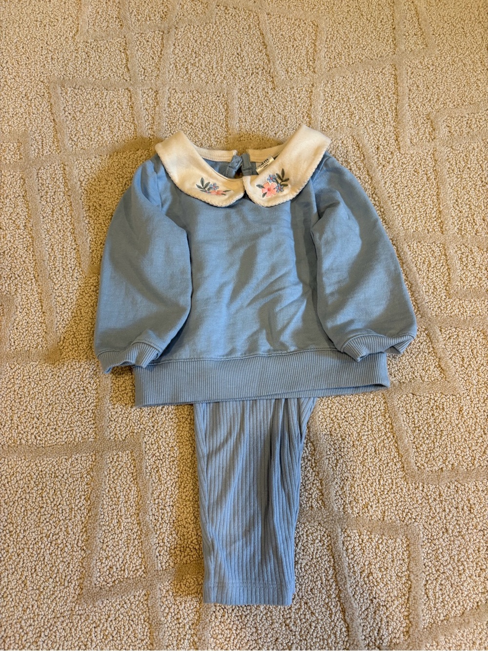 Carters Adorable Blue Kids Two-Piece Set with Embroidered Collar and onesie lot